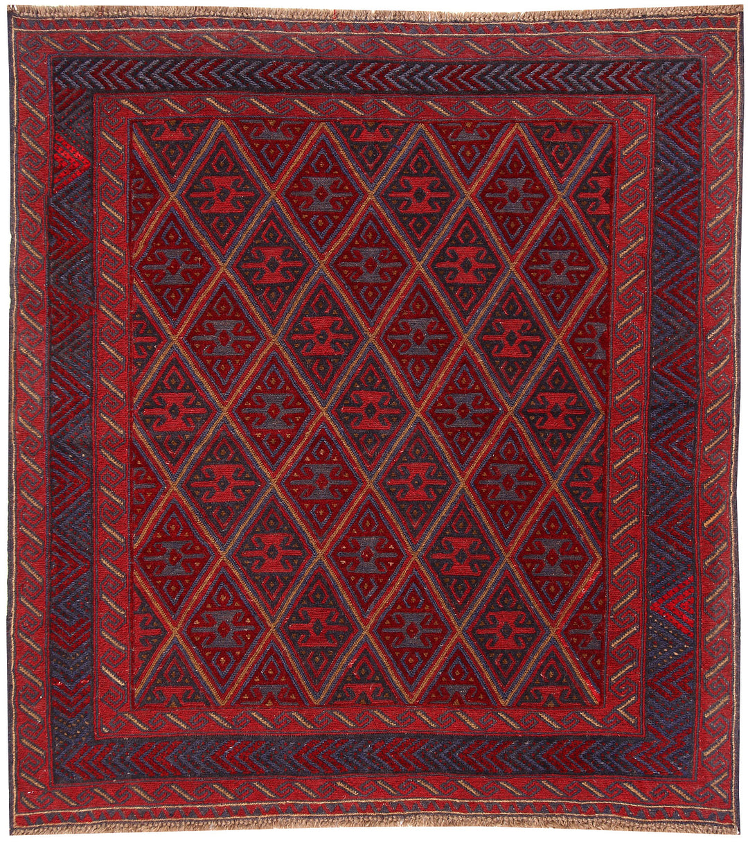 Dark Red Mashwani 4' x 4' 4 - No. 63773 - ALRUG Rug Store