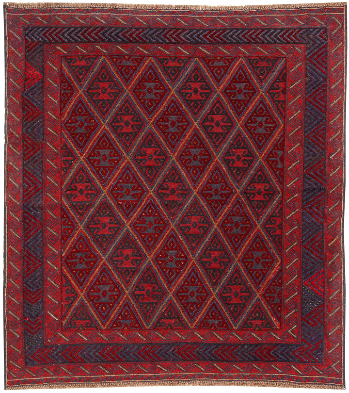 Dark Red Mashwani 4' x 4' 4 - No. 63773 - ALRUG Rug Store