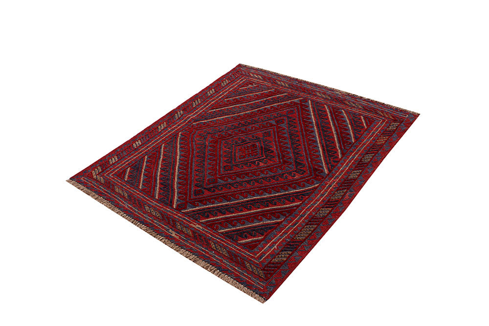 Dark Red Mashwani 3' 7 x 4' 2 - No. 63786 - ALRUG Rug Store