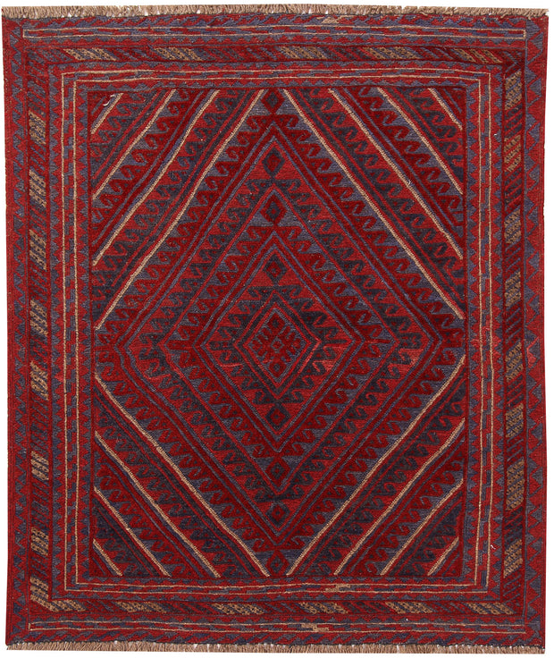 Dark Red Mashwani 3' 7 x 4' 2 - No. 63786 - ALRUG Rug Store