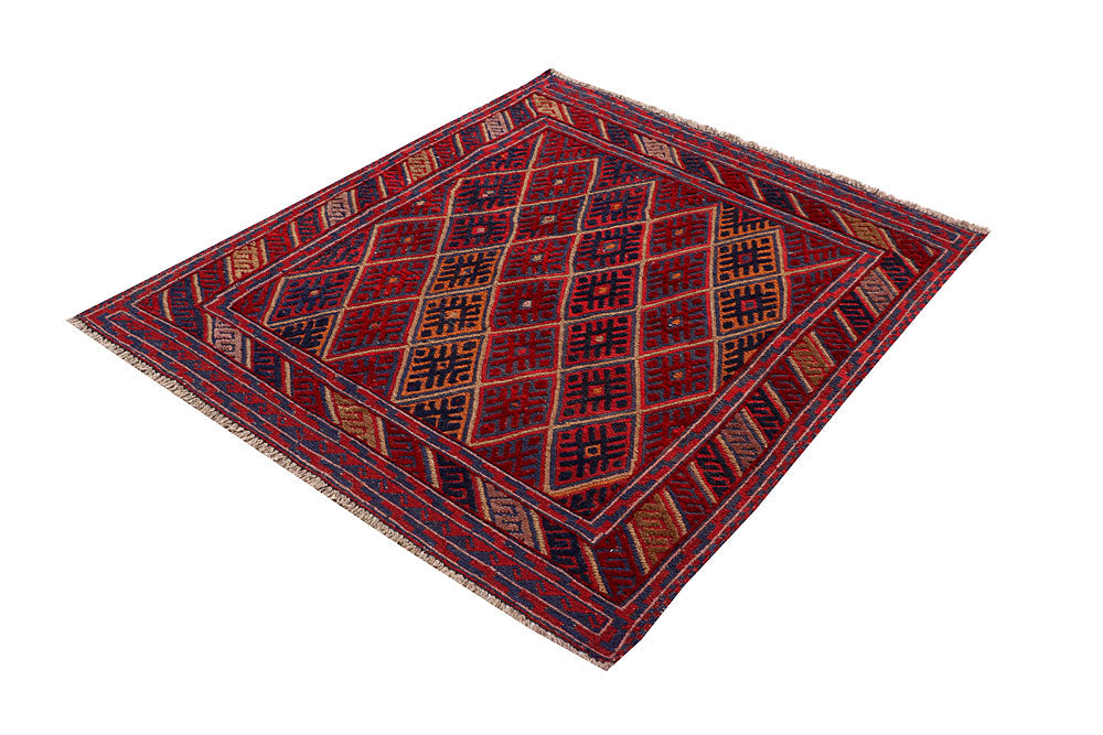 Dark Red Mashwani 3' 11 x 4' 4 - No. 63789 - ALRUG Rug Store