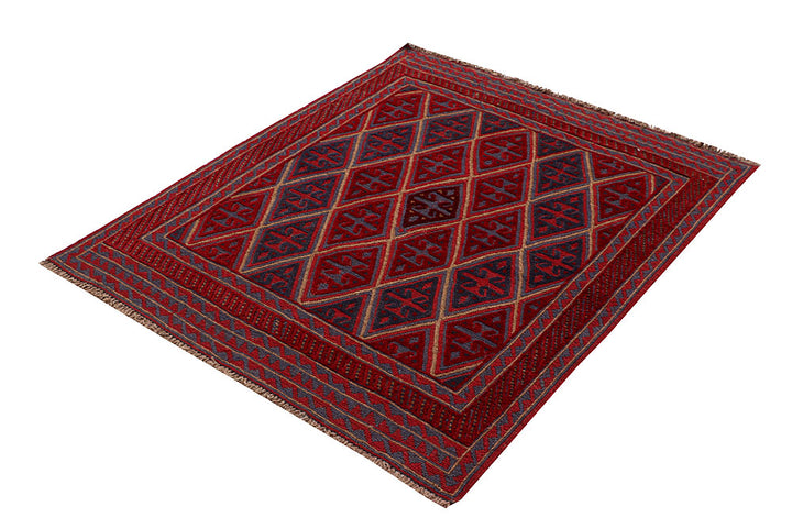 Dark Red Mashwani 3' 8 x 4' 3 - No. 63790 - ALRUG Rug Store