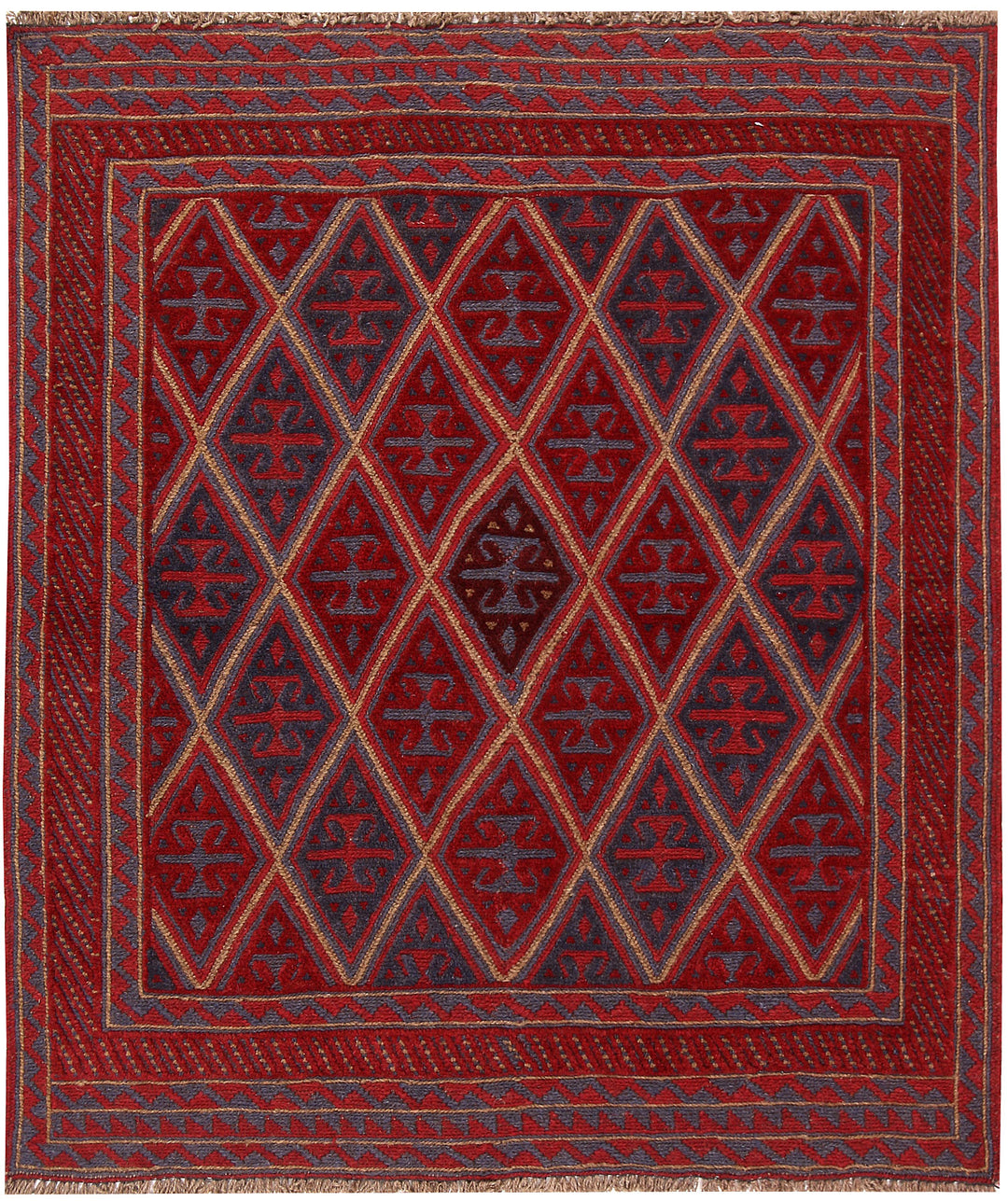Dark Red Mashwani 3' 8 x 4' 3 - No. 63790 - ALRUG Rug Store