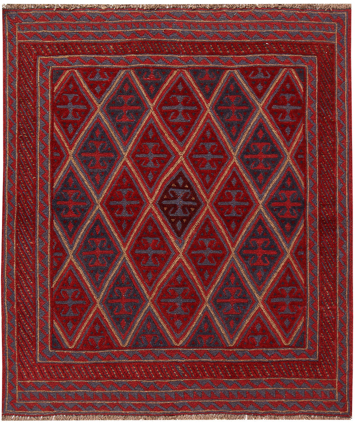Dark Red Mashwani 3' 8 x 4' 3 - No. 63790 - ALRUG Rug Store