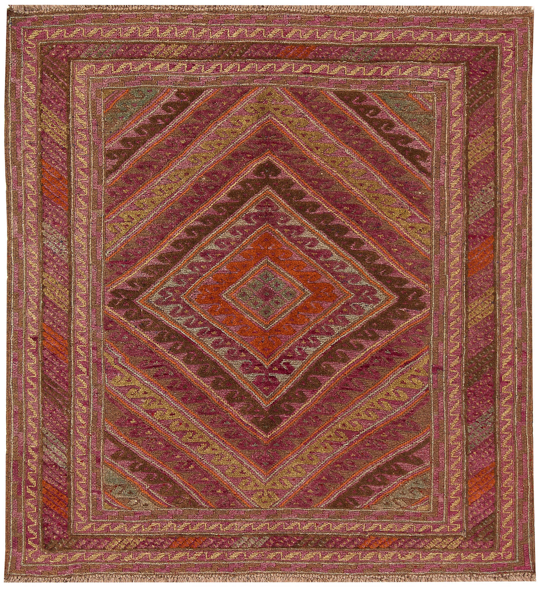 Afghan Mashwani Rug 3'11" x 4'2" Hand-Knotted