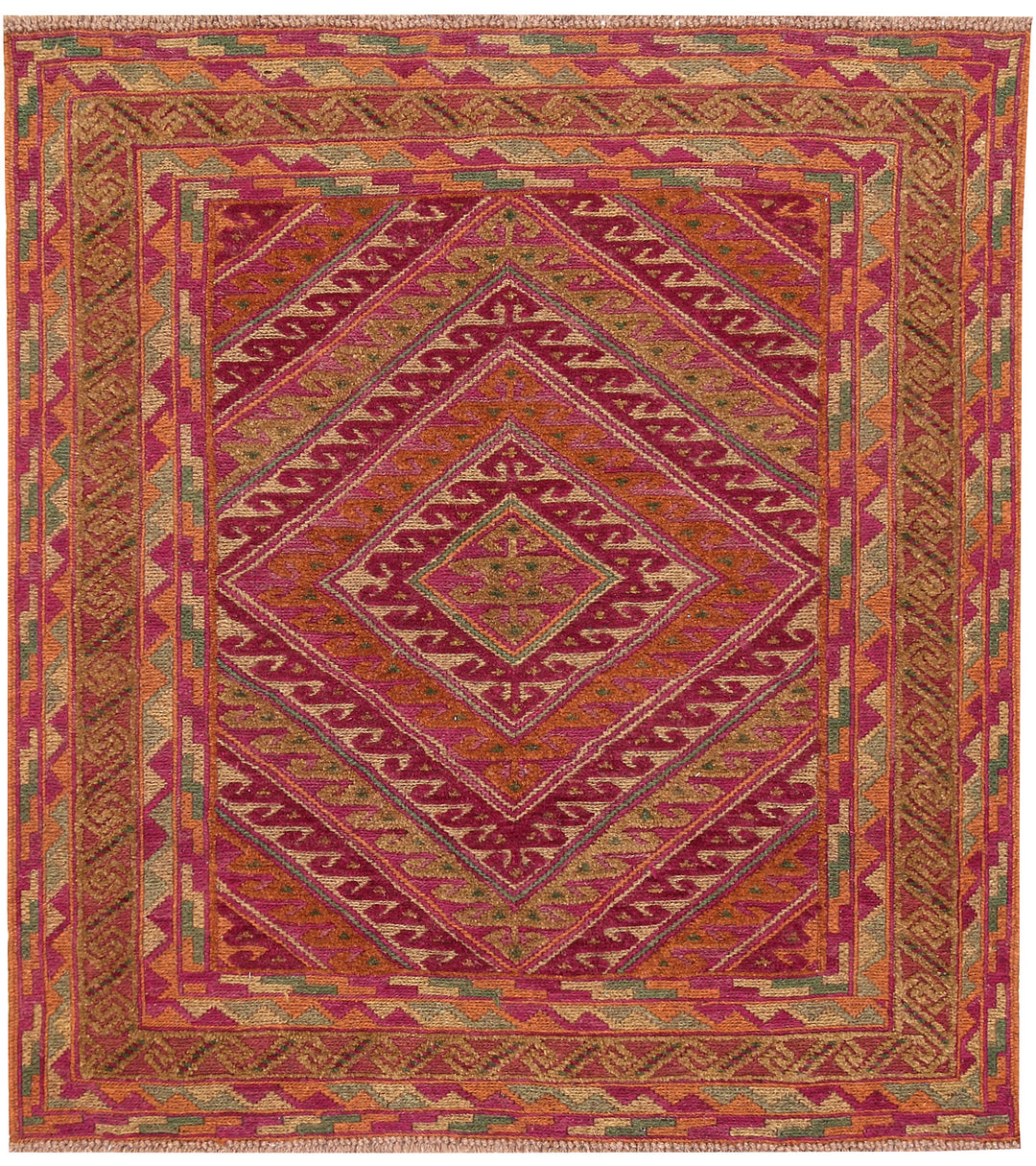 Afghan Mashwani Rug 3'7" x 4'1" Hand-Knotted