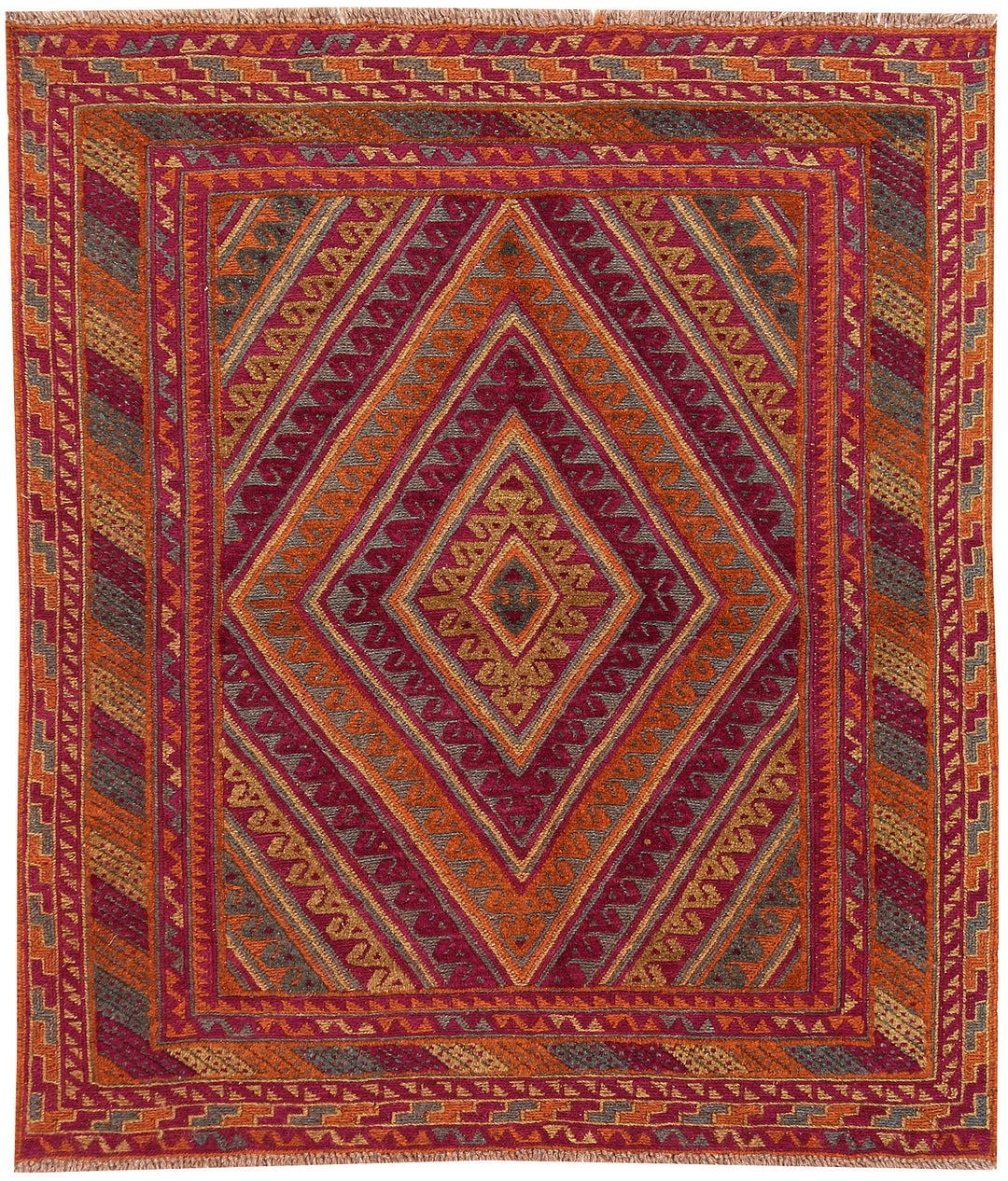 Afghan Mashwani Rug 3' 9" x 4' 4" Hand-Knotted