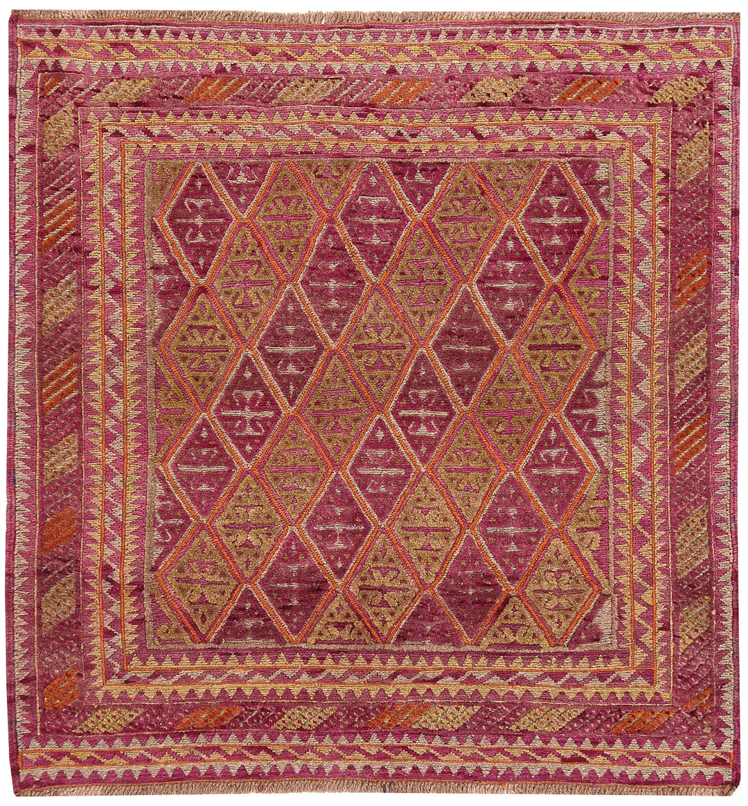 Afghan Mashwani Rug 3' 10 x 3' 11 Hand-Knotted