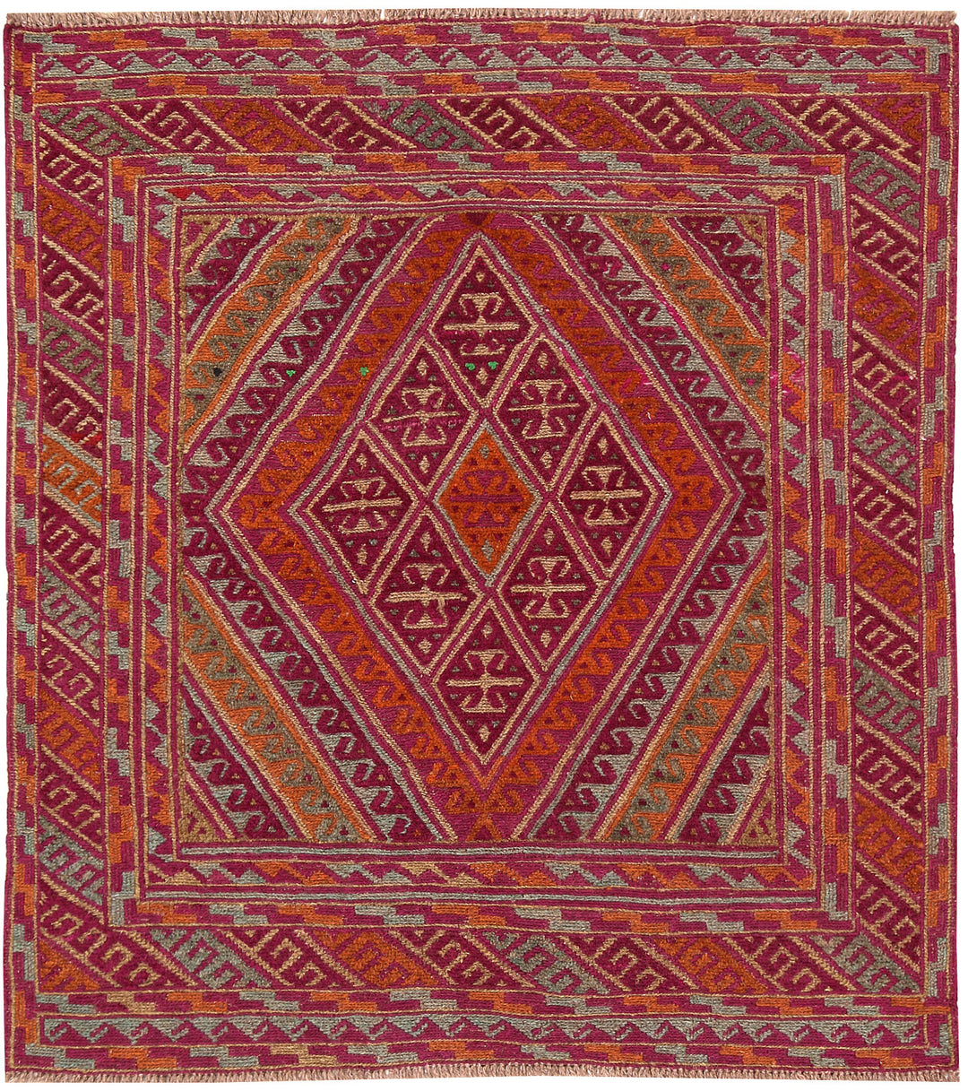 Afghan Mashwani Rug 3'10" x 4'2" Hand-Knotted