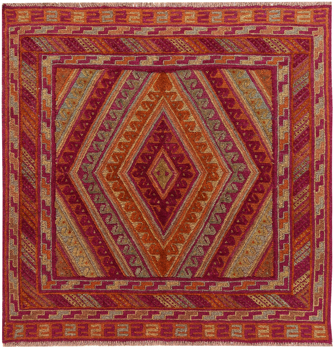 Afghan Mashwani Rug 3'11" x 3'11" Hand-Knotted