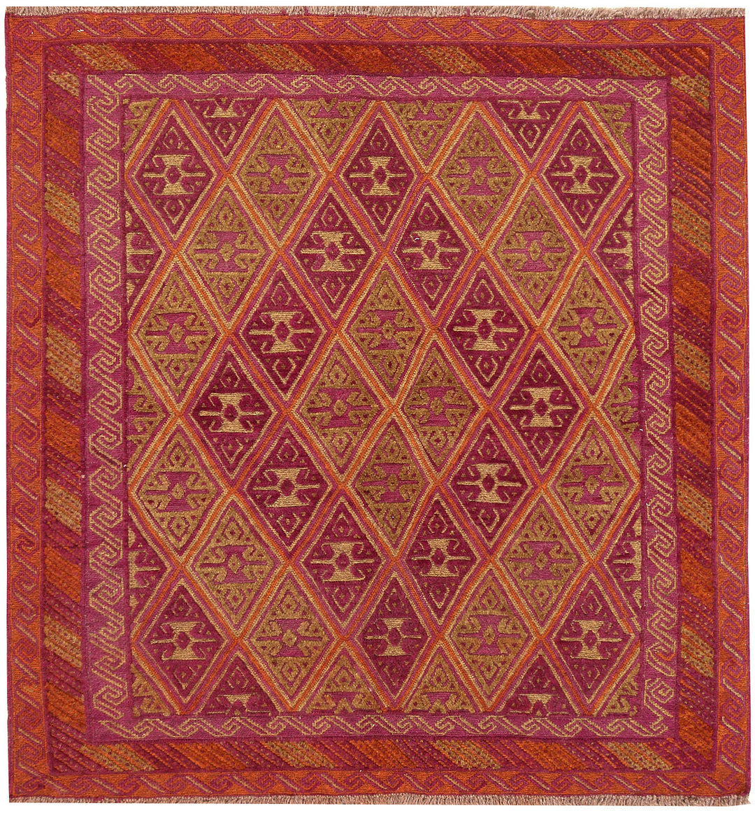 Afghan Mashwani Rug 4'1" x 4'5" Hand-Knotted