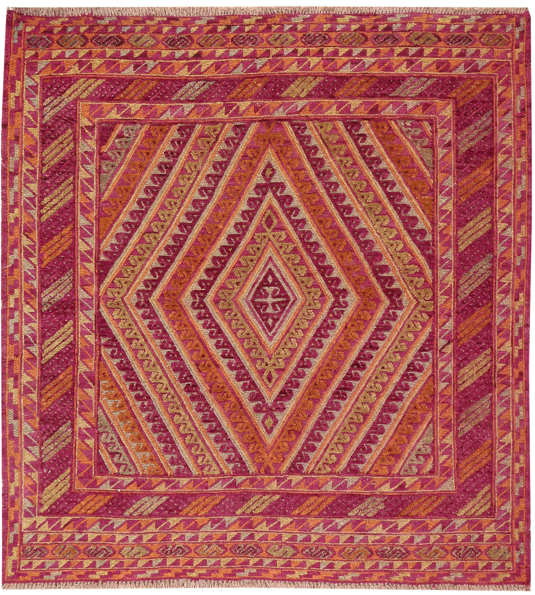 Afghan Mashwani Rug 4' x 4' 3 Hand-Knotted