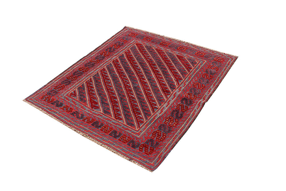 Dark Red Mashwani 3' 9 x 4' 4 - No. 63865 - ALRUG Rug Store