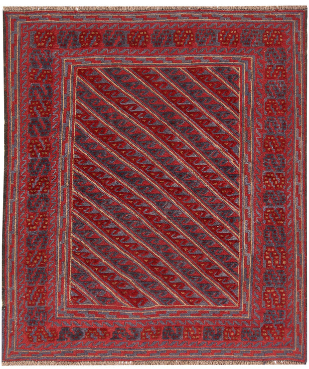 Dark Red Mashwani 3' 9 x 4' 4 - No. 63865 - ALRUG Rug Store