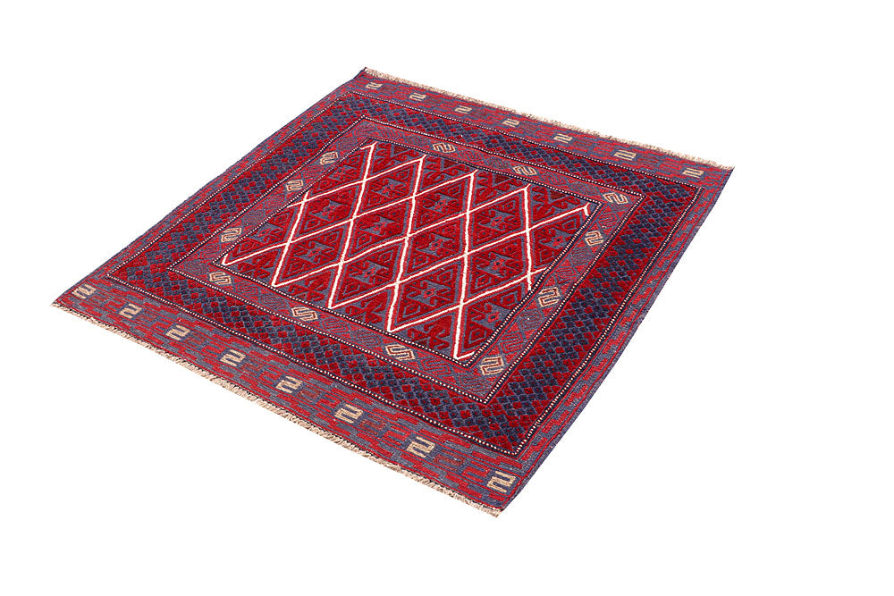 Dark Red Mashwani 4' x 4' 2 - No. 63866 - ALRUG Rug Store