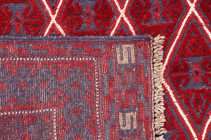 Dark Red Mashwani 4' x 4' 2 - No. 63866 - ALRUG Rug Store