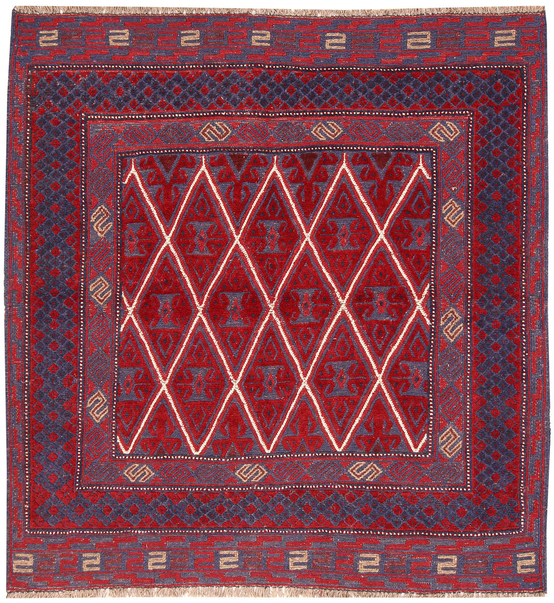 Dark Red Mashwani 4' x 4' 2 - No. 63866 - ALRUG Rug Store