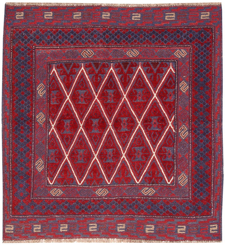 Dark Red Mashwani 4' x 4' 2 - No. 63866 - ALRUG Rug Store