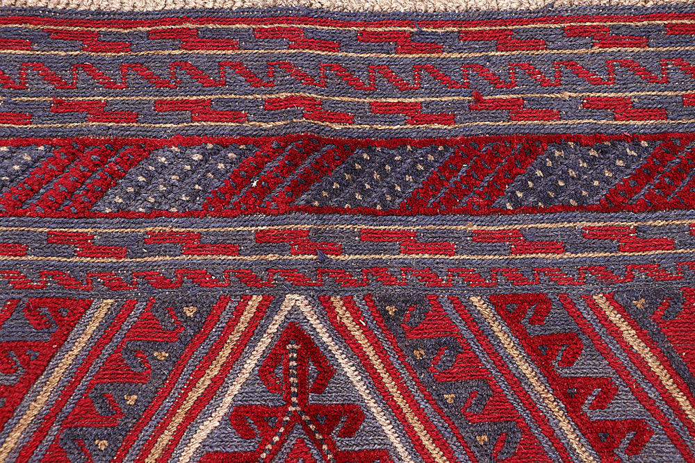 Dark Red Mashwani 3' 7 x 3' 10 - No. 63876 - ALRUG Rug Store