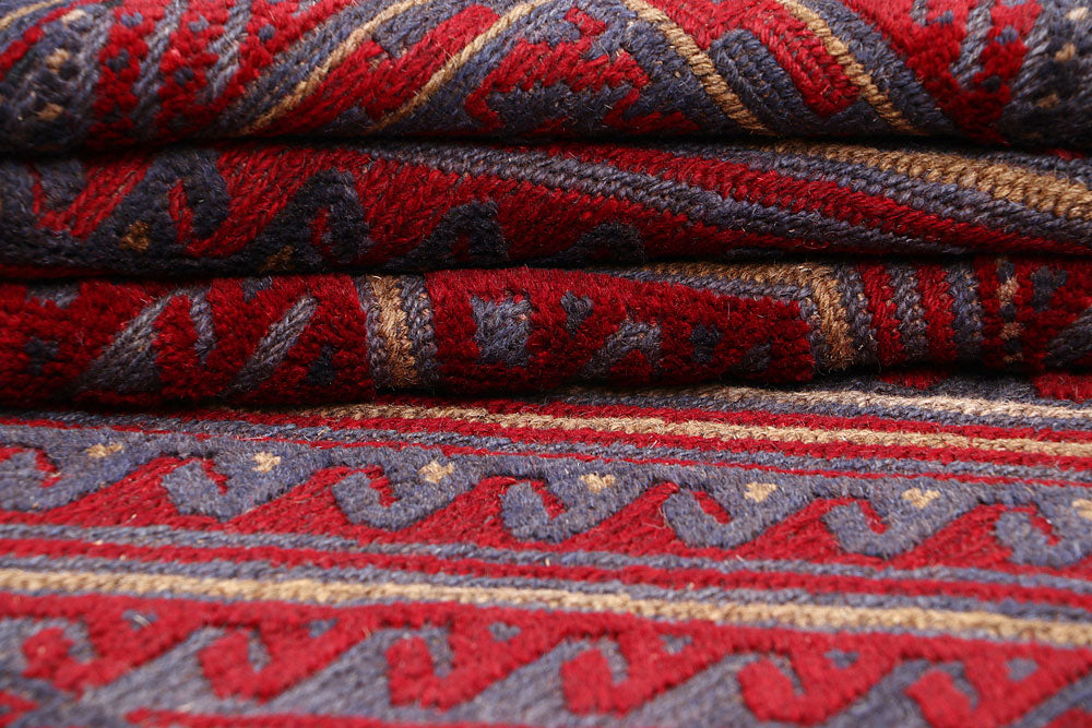 Dark Red Mashwani 3' 7 x 3' 10 - No. 63876 - ALRUG Rug Store