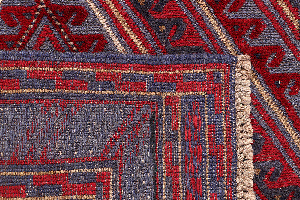 Dark Red Mashwani 3' 7 x 3' 10 - No. 63876 - ALRUG Rug Store