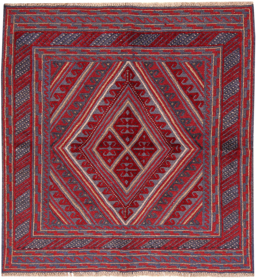 Dark Red Mashwani 3' 7 x 3' 10 - No. 63876 - ALRUG Rug Store