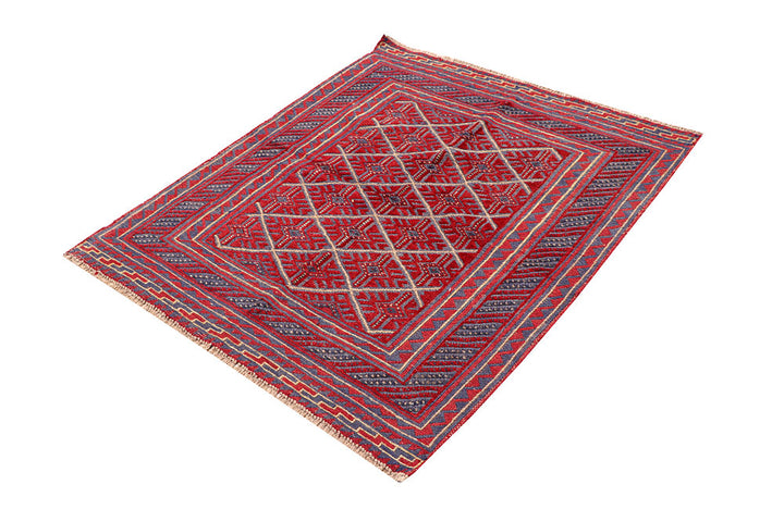 Dark Red Mashwani 3' 9 x 4' 2 - No. 63877 - ALRUG Rug Store