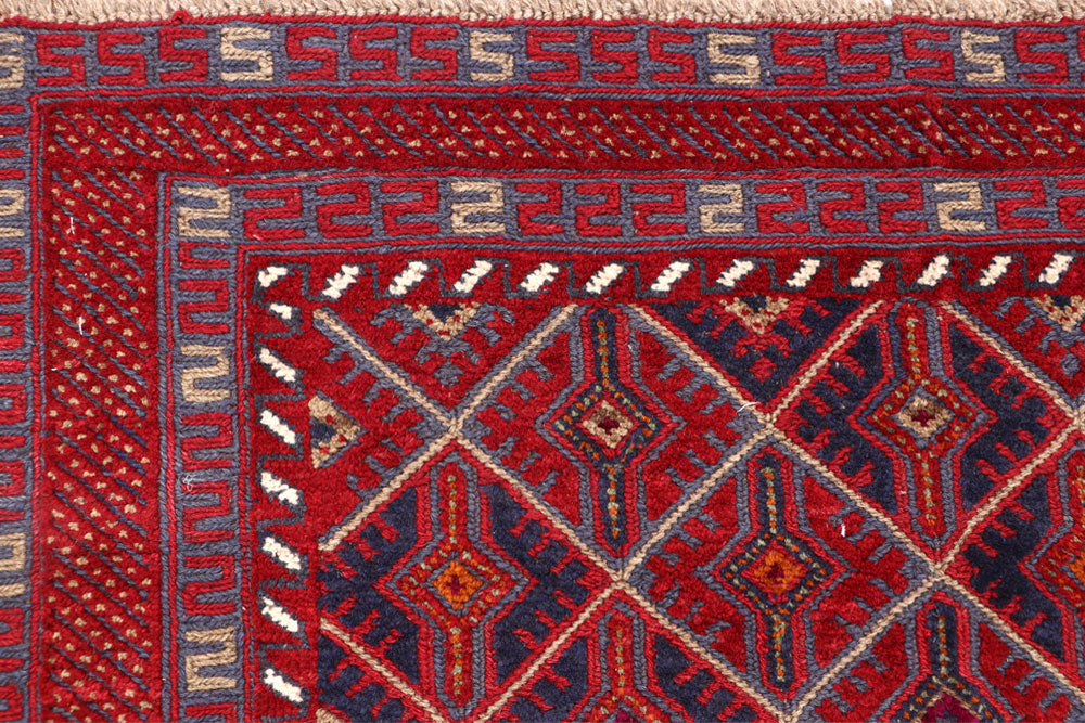 Dark Red Mashwani 3' 8 x 3' 10 - No. 63891 - ALRUG Rug Store