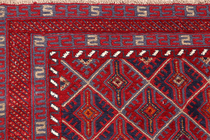 Dark Red Mashwani 3' 8 x 3' 10 - No. 63891 - ALRUG Rug Store
