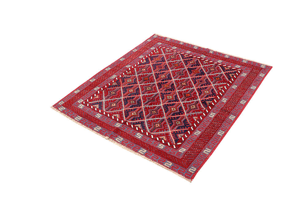 Dark Red Mashwani 3' 8 x 3' 10 - No. 63891 - ALRUG Rug Store