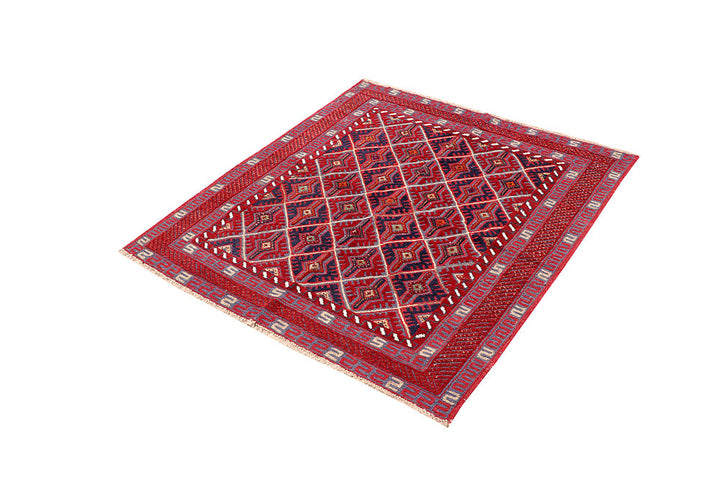 Dark Red Mashwani 3' 8 x 3' 10 - No. 63891 - ALRUG Rug Store