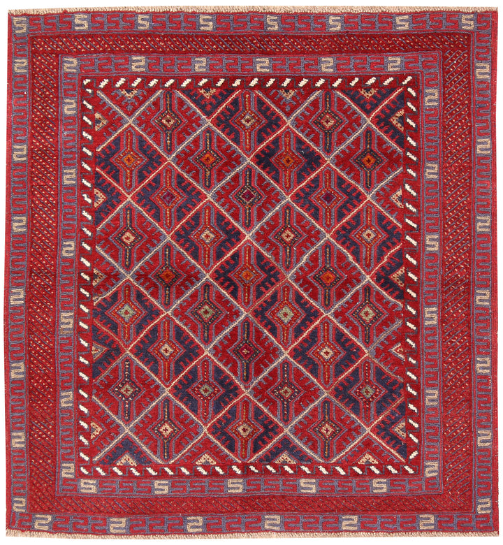 Dark Red Mashwani 3' 8 x 3' 10 - No. 63891 - ALRUG Rug Store