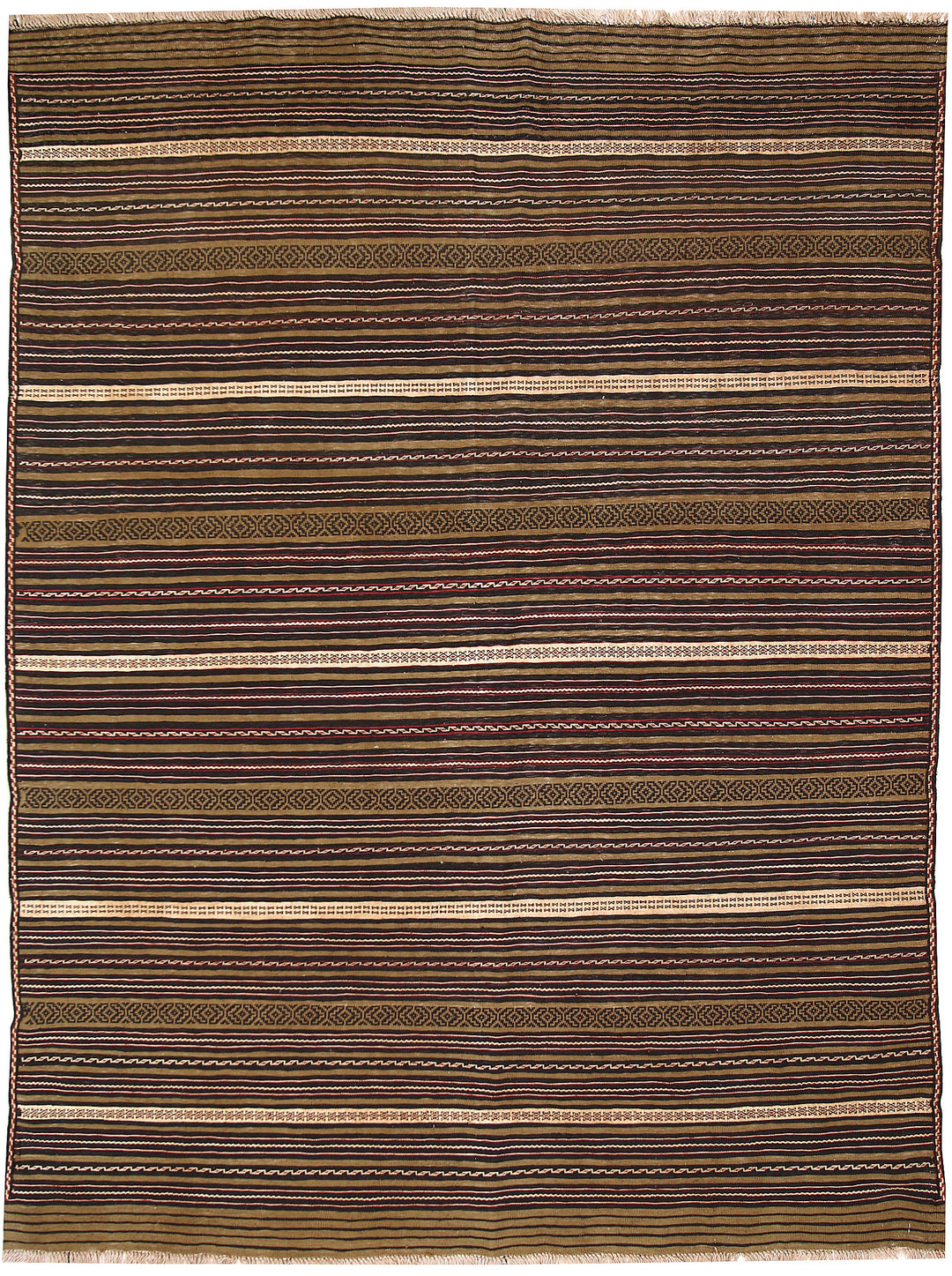 Olive Afghan Oriental Rug 4' 8" x 6' 2" Hand-Knotted