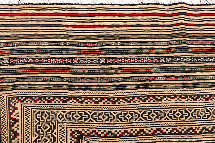 White Afghan Maliki Rug 4' 6 x 6' 3 Hand-Knotted detail