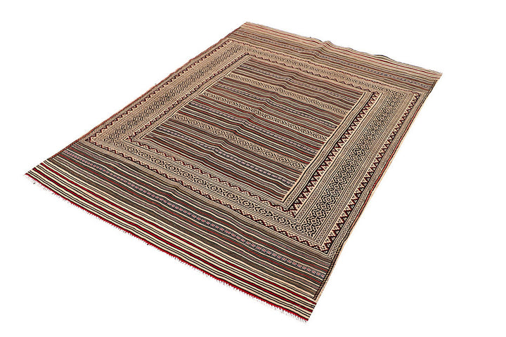 White Afghan Maliki Rug 4' 6 x 6' 3 Hand-Knotted border