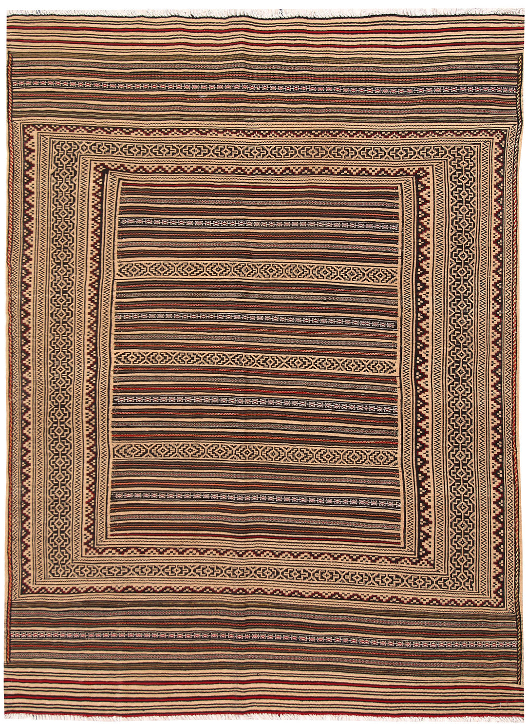 White Afghan Maliki Rug 4' 6 x 6' 3 Hand-Knotted