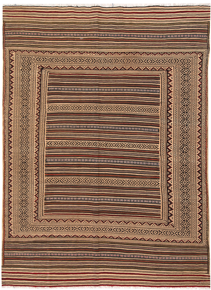White Afghan Maliki Rug 4' 6 x 6' 3 Hand-Knotted