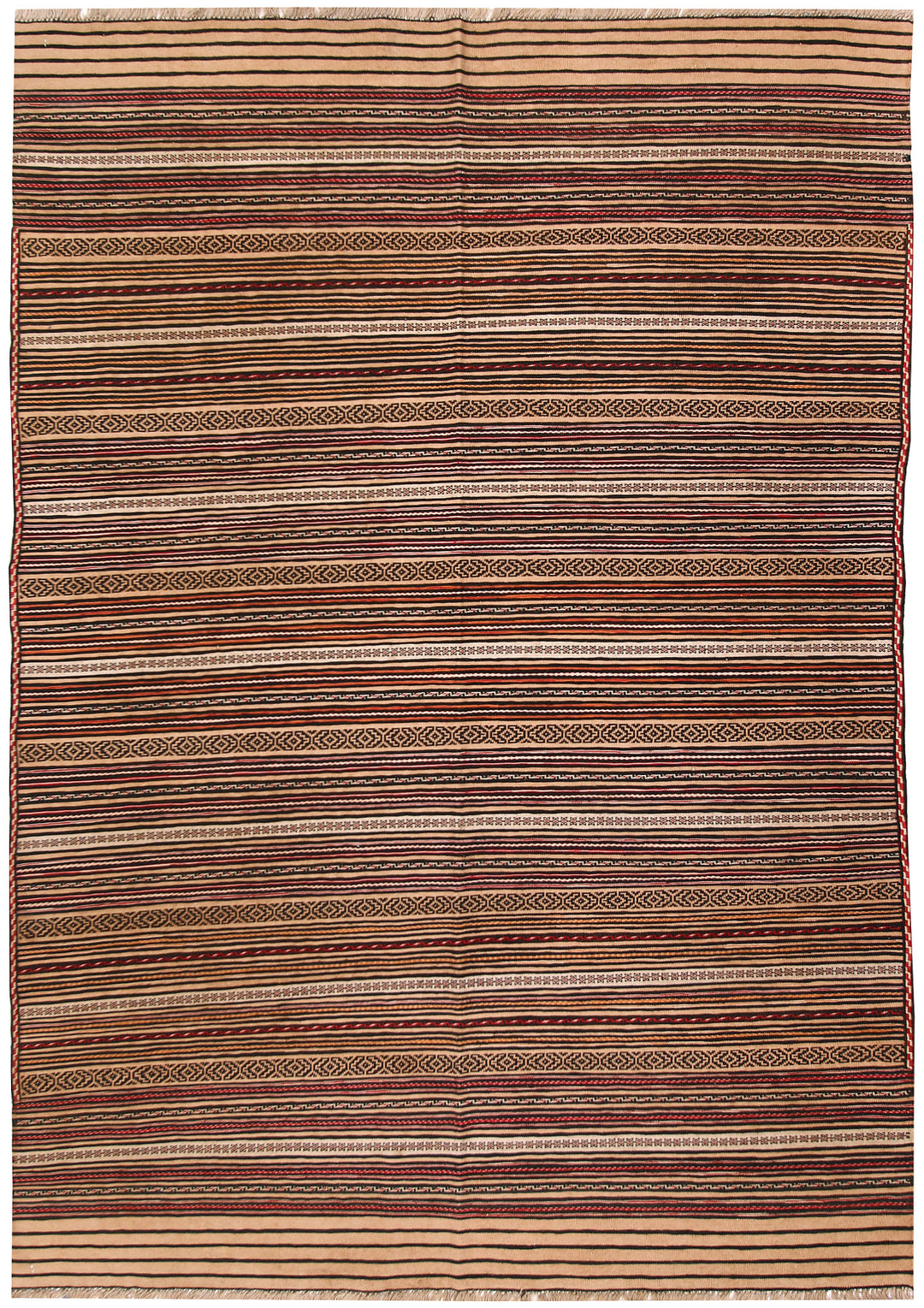 White Afghan Maliki Rug 4' 4" x 6' 5" Hand-Knotted
