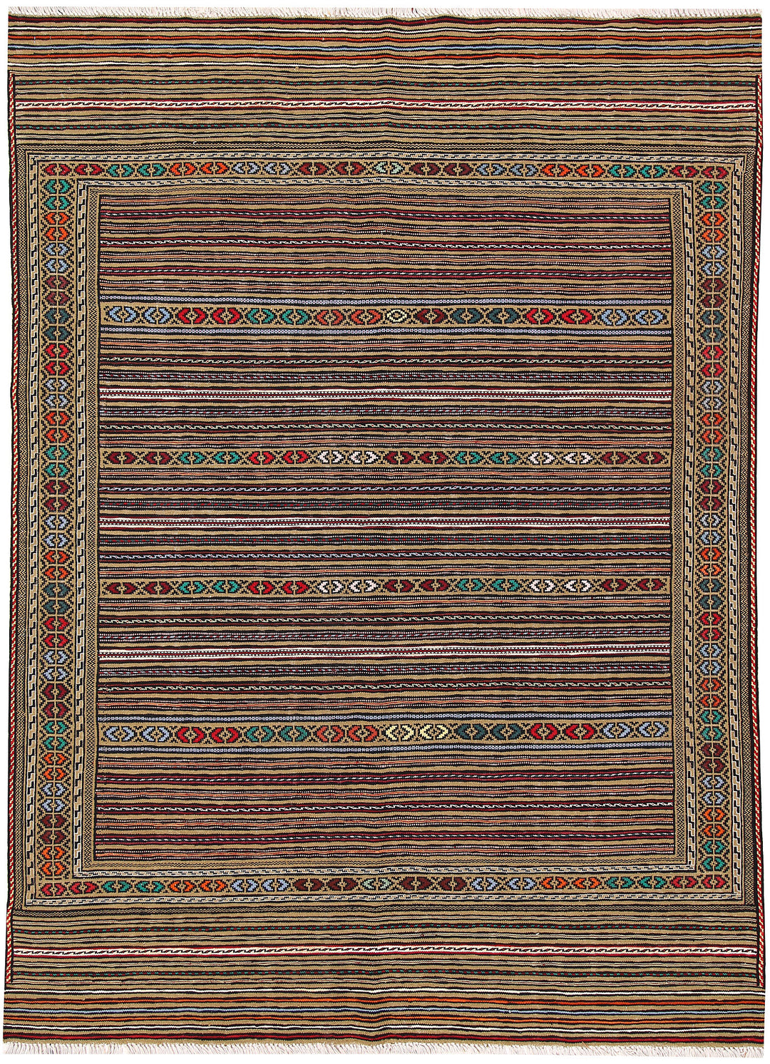 Olive Afghan Oriental Rug 4' 7 x 6' 1 Hand-Knotted