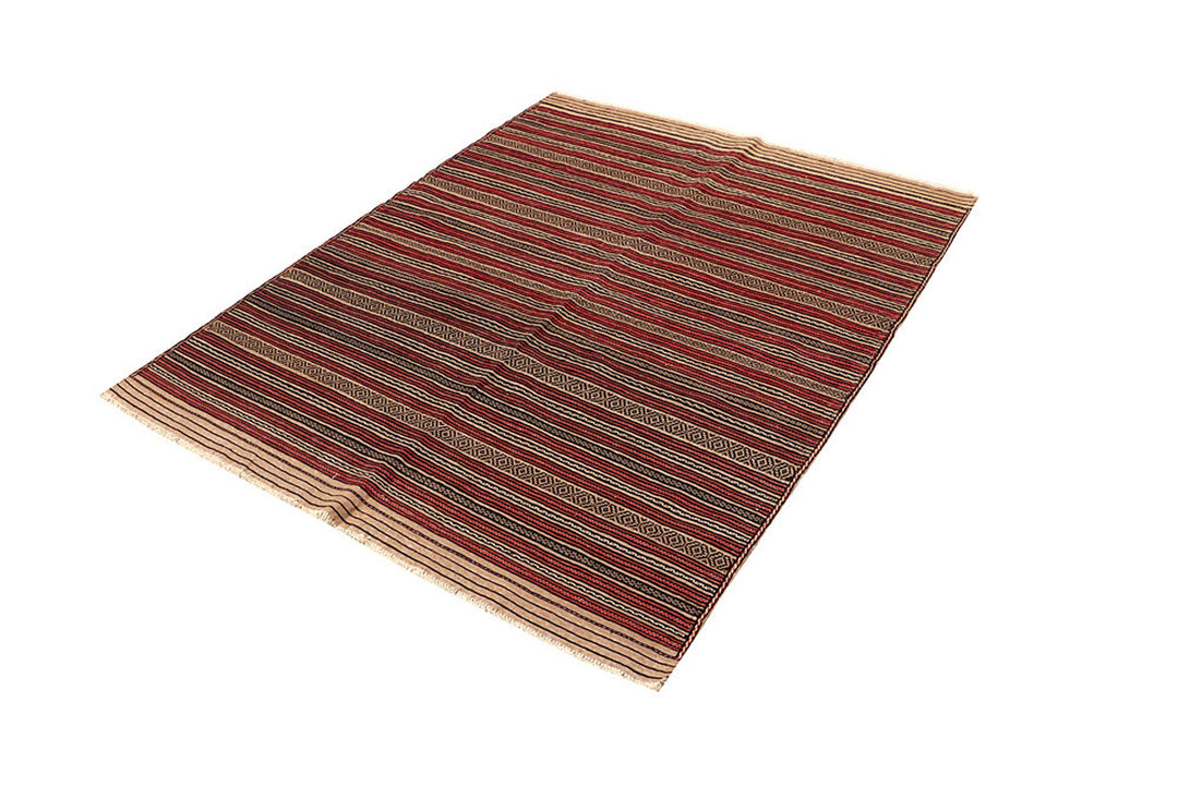 White Afghan Maliki Rug 4' 6" x 5' 9" Hand-Knotted border