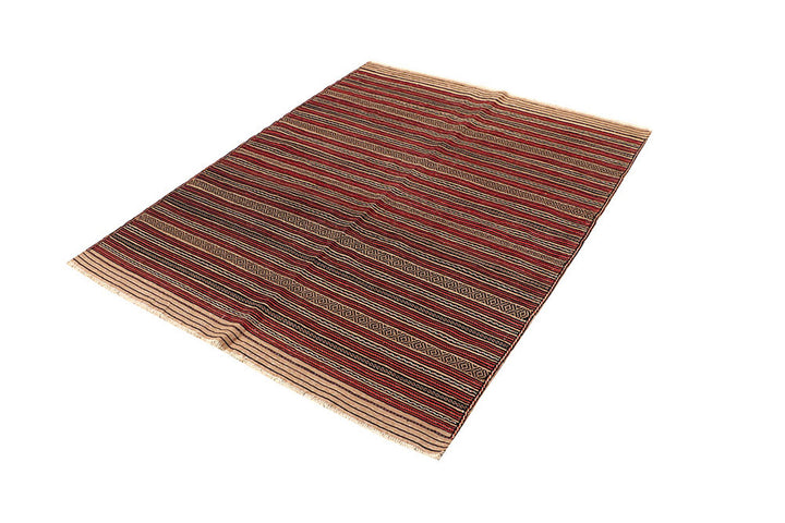 White Afghan Maliki Rug 4' 6" x 5' 9" Hand-Knotted border
