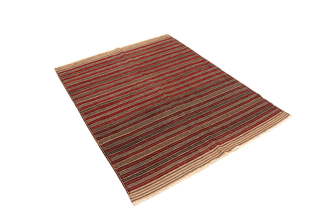 White Afghan Maliki Rug 4' 6" x 5' 9" Hand-Knotted field
