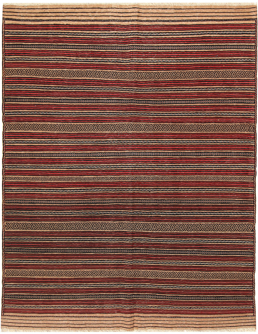 White Afghan Maliki Rug 4' 6" x 5' 9" Hand-Knotted