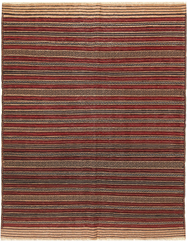 White Afghan Maliki Rug 4' 6" x 5' 9" Hand-Knotted