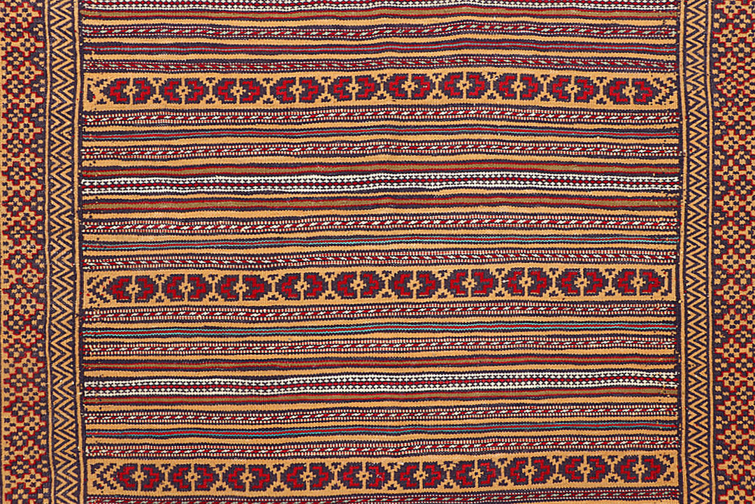 White Afghan Maliki Rug 4' 4" x 6' 6" Hand-Knotted close-up
