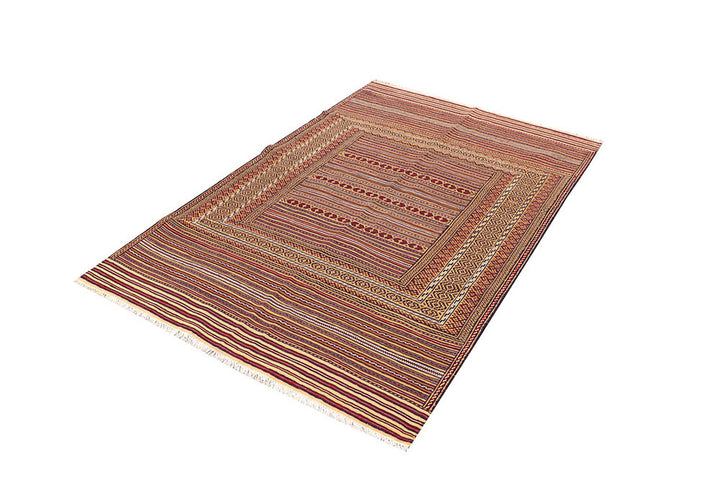 White Afghan Maliki Rug 4' 4" x 6' 6" Hand-Knotted border