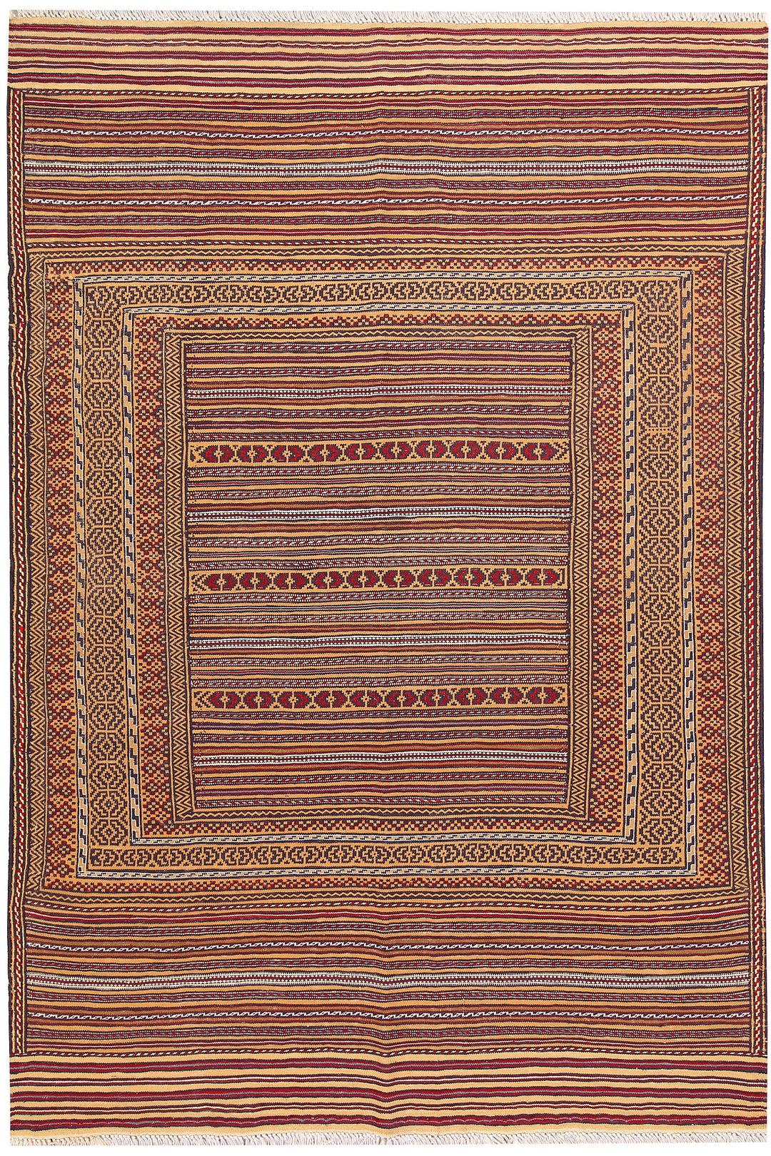 White Afghan Maliki Rug 4' 4" x 6' 6" Hand-Knotted