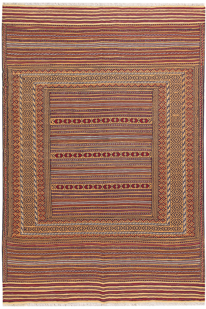 White Afghan Maliki Rug 4' 4" x 6' 6" Hand-Knotted