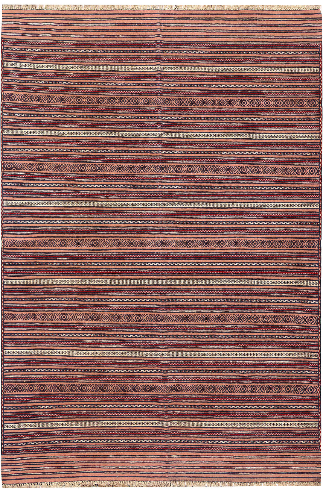 Light Salmon Afghan Oriental Rug 4' 9" x 6' 11" Hand-Knotted