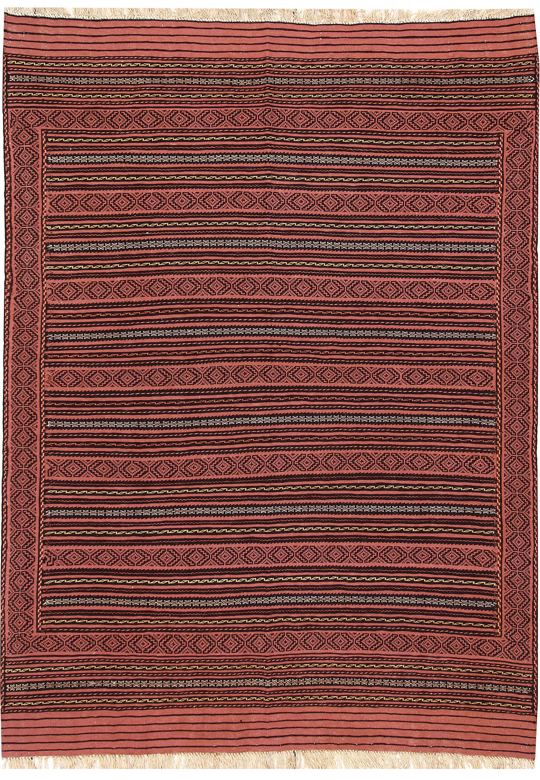 Light Salmon Afghan Oriental Rug 4'5" x 5'11" Hand-Knotted
